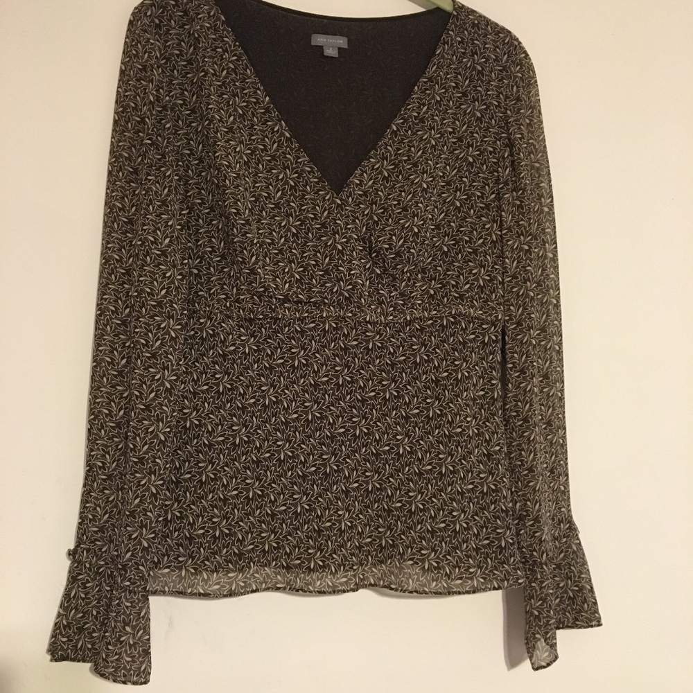 Ann Taylor Silk Blouse brown sheer, peplum size 8